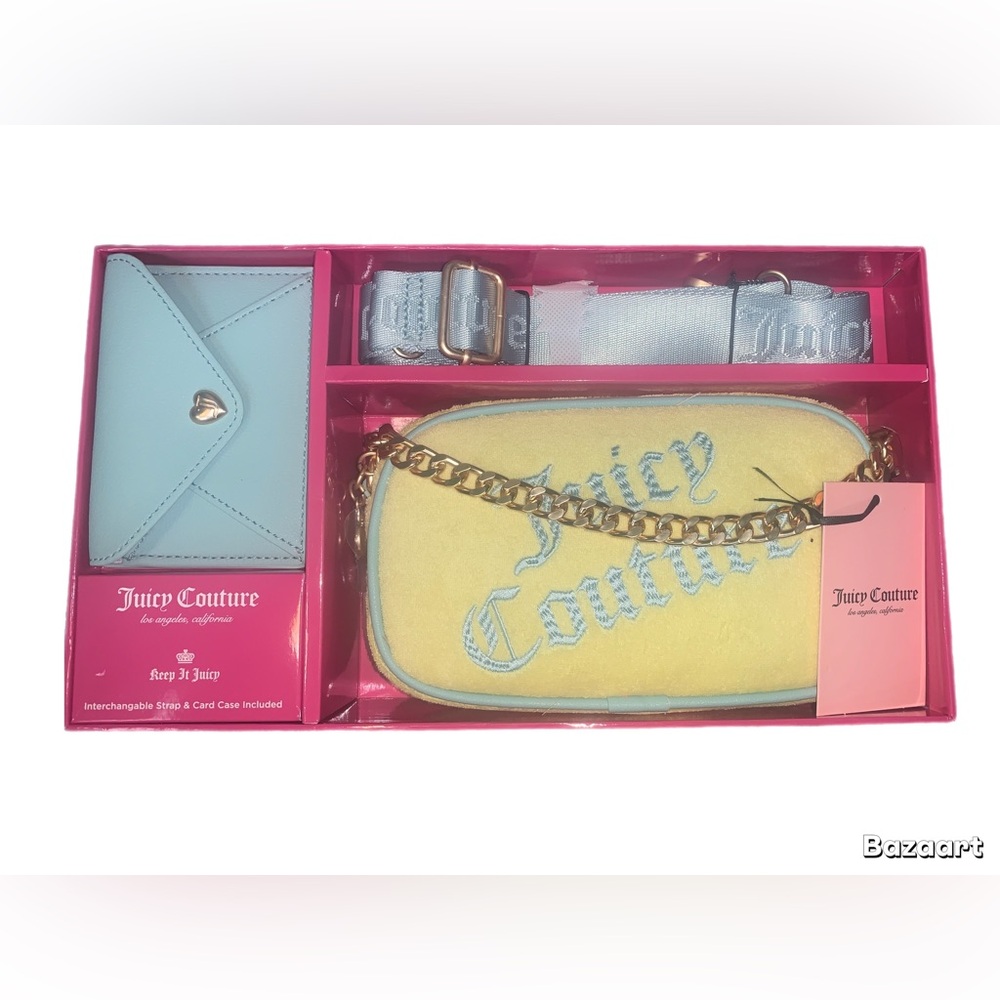 Juicy Couture Yellow Pear and Blue Bag Gift Set Envelope Wallet Crossbody